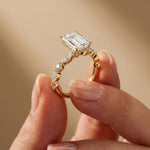 3.50 Ct Emerald Cut Moissanite Botanical Accent Ring Gold
