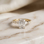 3.50 Ct Emerald Cut Moissanite Botanical Accent Ring Gold