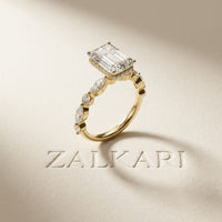 3.50 Ct Emerald Cut Moissanite Botanical Accent Ring Gold
