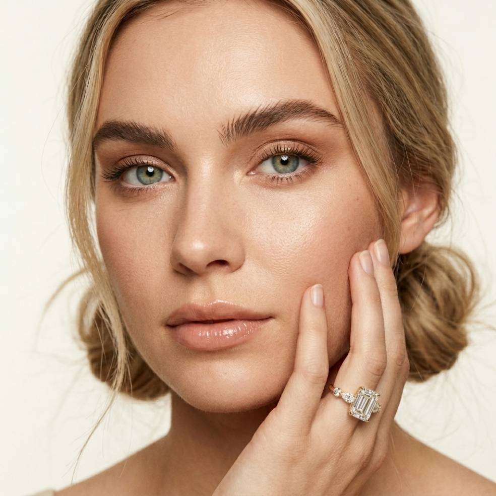 3.50 Ct Emerald Cut Moissanite Botanical Accent Ring