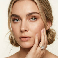 3.50 Ct Emerald Cut Moissanite Botanical Accent Ring Gold
