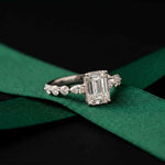 3.50 Ct Emerald Cut Moissanite Botanical Accent Ring White