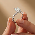 3.50 Ct Emerald Cut Moissanite Botanical Accent Ring White