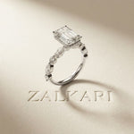 3.50 Ct Emerald Cut Moissanite Botanical Accent Ring White