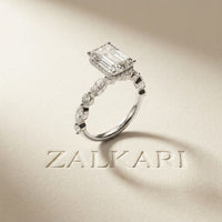 3.50 Ct Emerald Cut Moissanite Botanical Accent Ring White