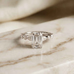 3.50 Ct Emerald Cut Moissanite Botanical Accent Ring White