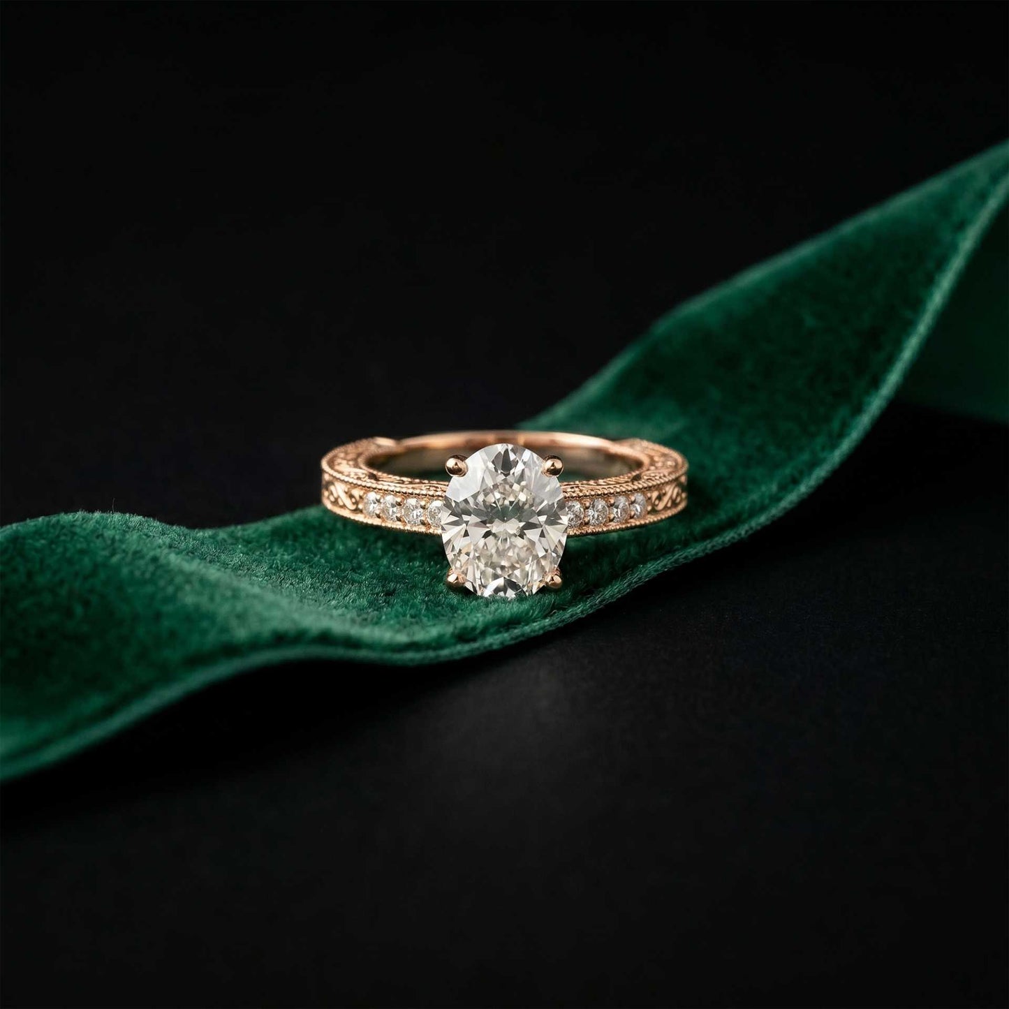 2.20 Ct Oval Cut Moissanite Vintage Halo Ring