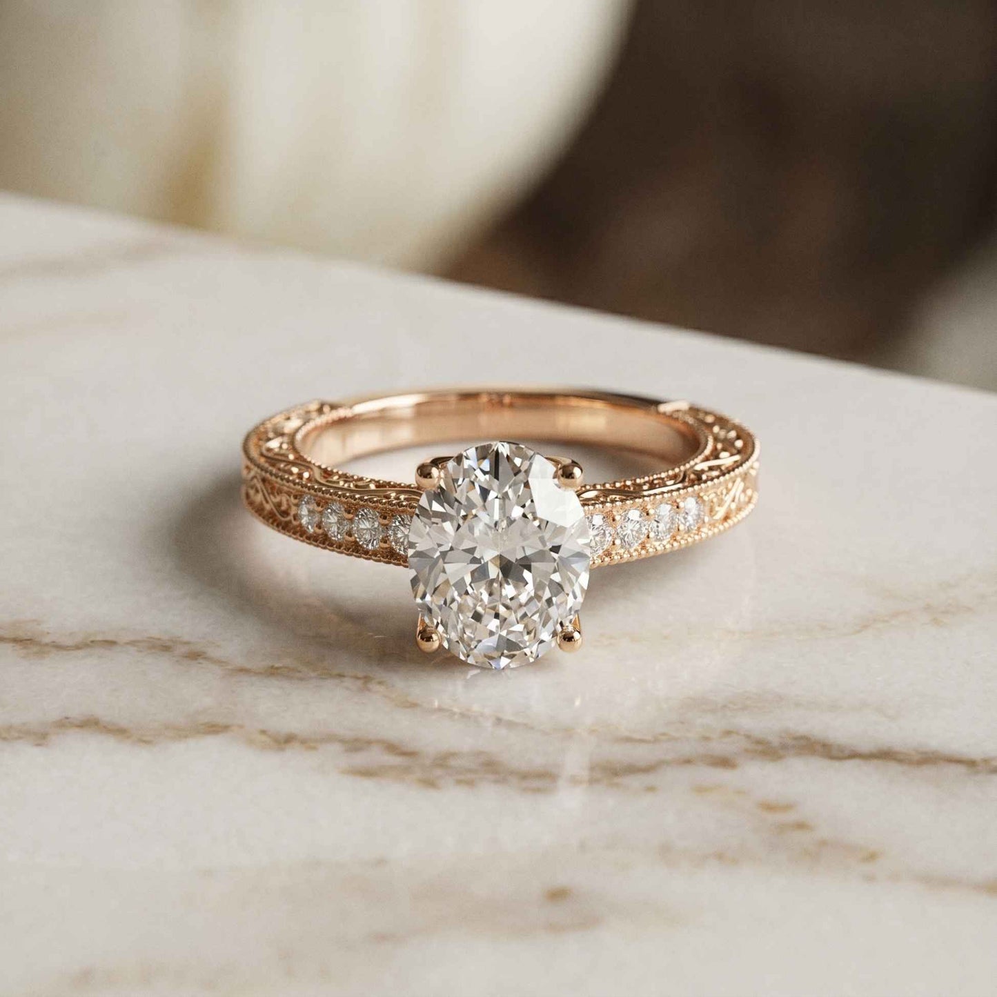 2.20 Ct Oval Cut Moissanite Vintage Halo Ring