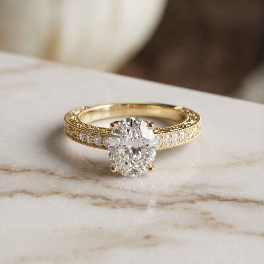 2.20 Ct Oval Cut Moissanite Vintage Halo Ring