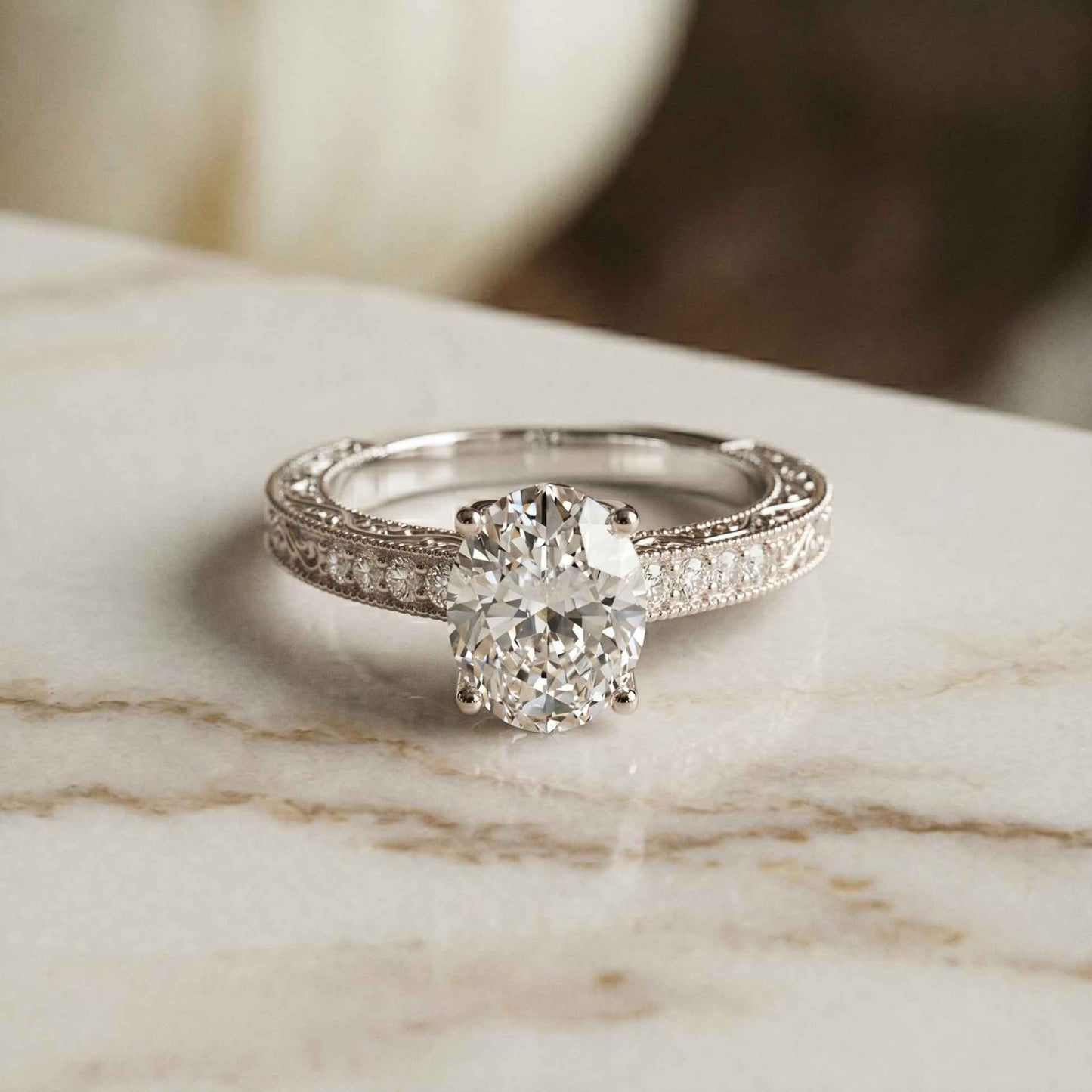 2.20 Ct Oval Cut Moissanite Vintage Halo Ring