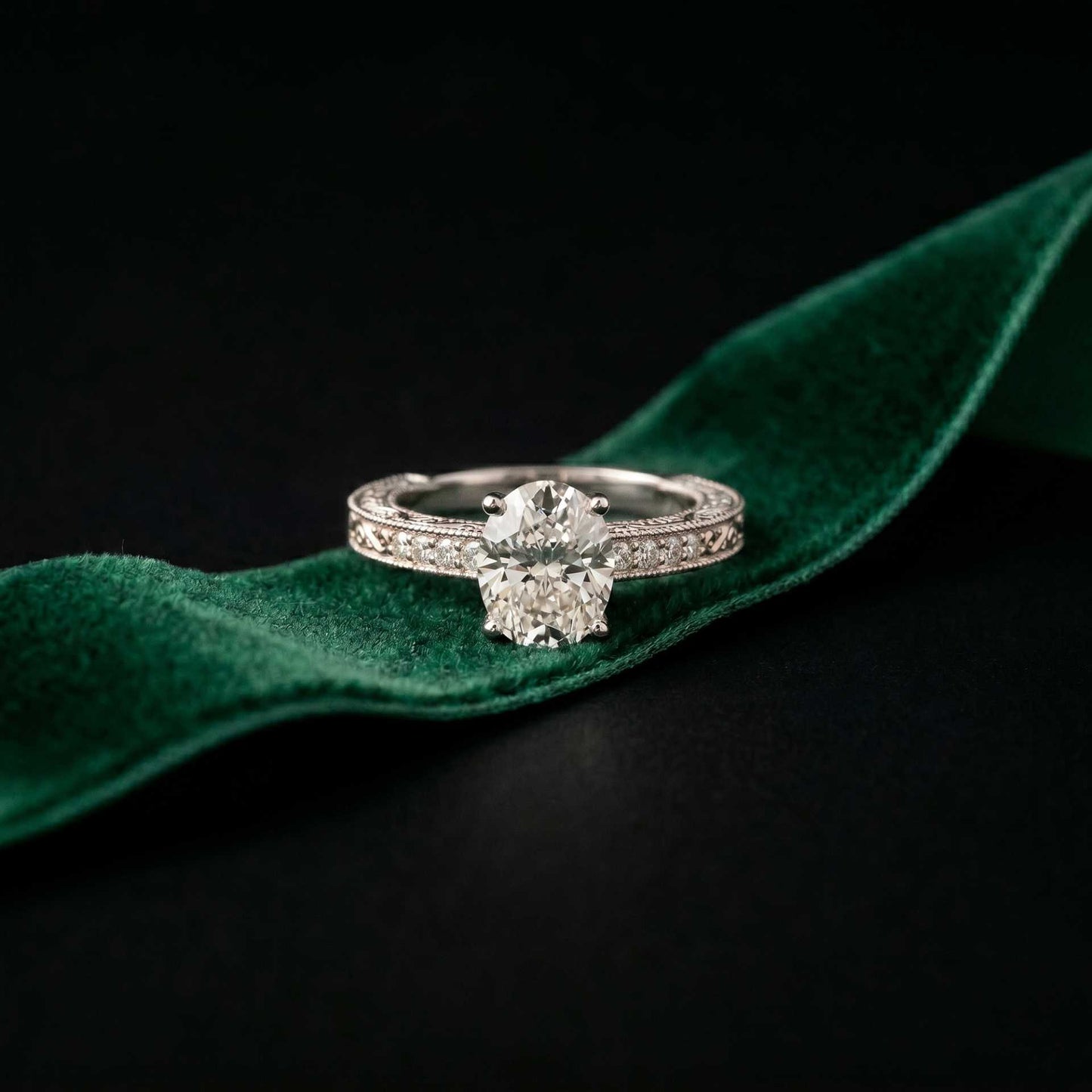 2.20 Ct Oval Cut Moissanite Vintage Halo Ring