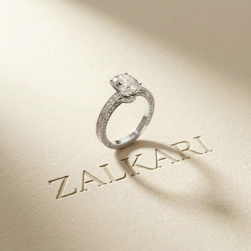 2.20 Ct Oval Cut Moissanite Vintage Halo Ring