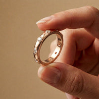 0.8 Ct Round Cut Moissanite Bezel Set Band Ring Rose Gold