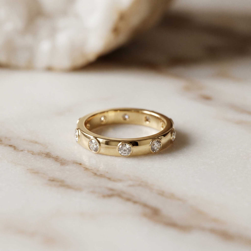 0.8 Ct Round Cut Moissanite Bezel Set Band Ring Gold