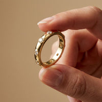 0.8 Ct Round Cut Moissanite Bezel Set Band Ring Gold