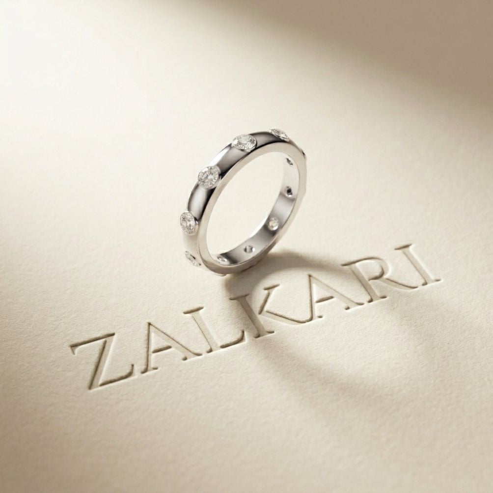 0.8 Ct Round Cut Moissanite Bezel Set Band Ring