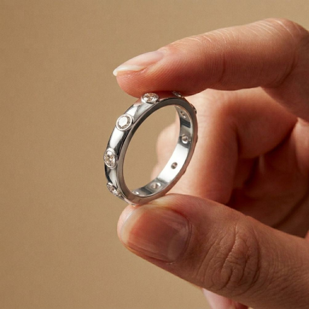 0.8 Ct Round Cut Moissanite Bezel Set Band Ring