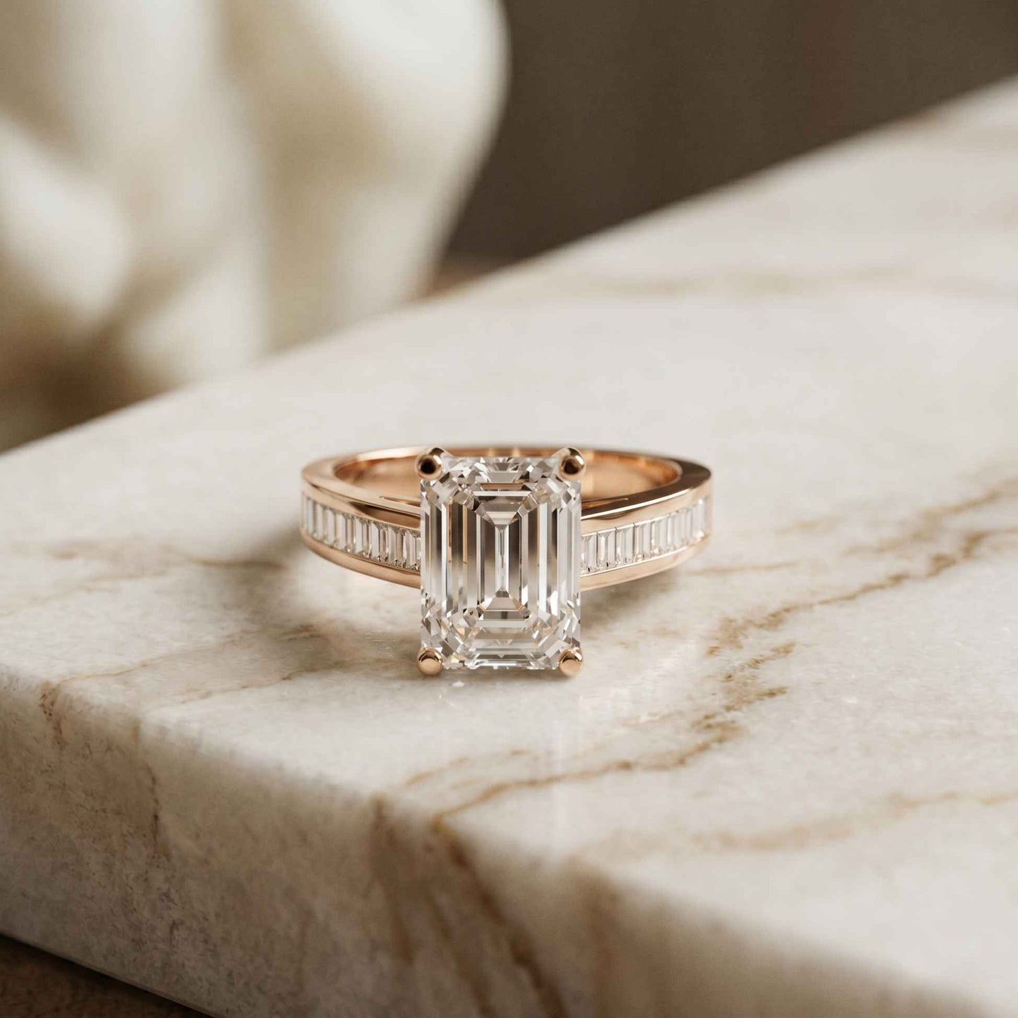 3.30 Ct Emerald Cut Baguette Gallery Moissanite Ring