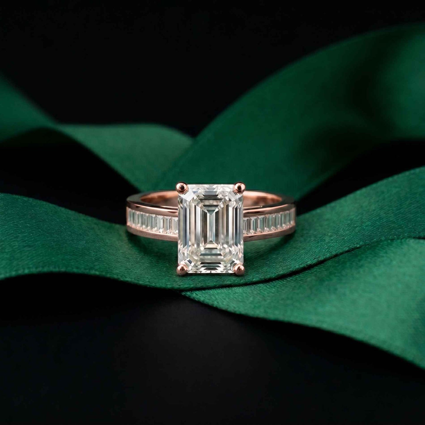 3.30 Ct Emerald Cut Baguette Gallery Moissanite Ring