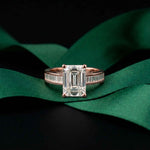3.30 Ct Emerald Cut Baguette Gallery Moissanite Ring Rose Gold