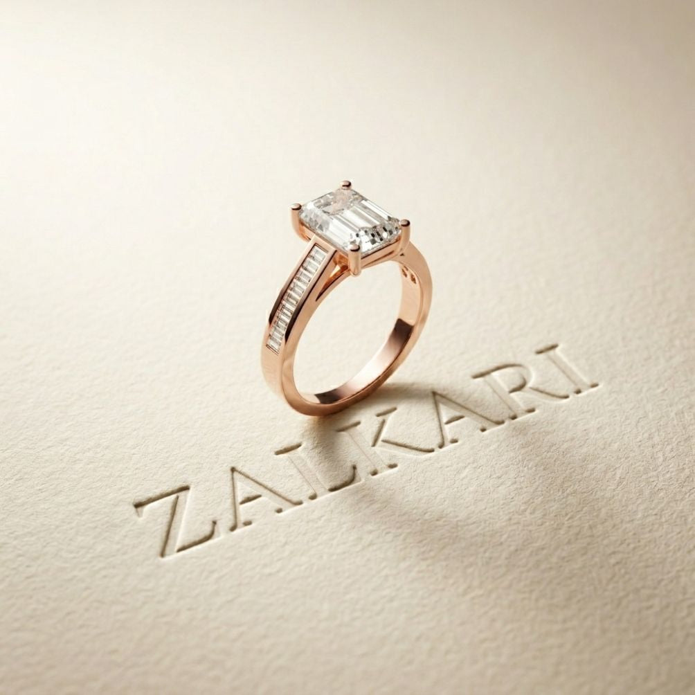 3.30 Ct Emerald Cut Baguette Gallery Moissanite Ring