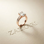 3.30 Ct Emerald Cut Baguette Gallery Moissanite Ring Rose Gold