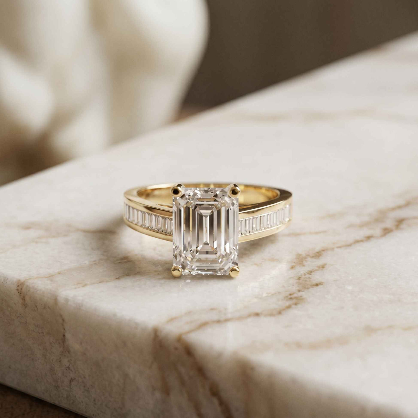 3.30 Ct Emerald Cut Baguette Gallery Moissanite Ring Gold