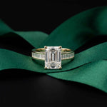 3.30 Ct Emerald Cut Baguette Gallery Moissanite Ring Gold