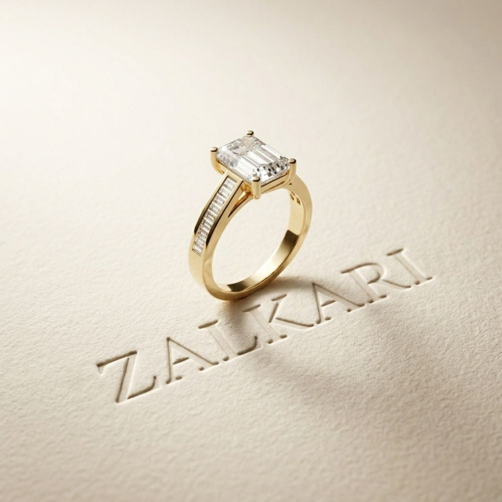 3.30 Ct Emerald Cut Baguette Gallery Moissanite Ring