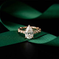 2.30 Ct Pear Cut Round Accent Gallery Moissanite Ring Rose Gold
