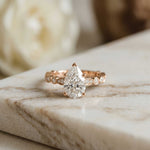 2.30 Ct Pear Cut Round Accent Gallery Moissanite Ring Rose Gold