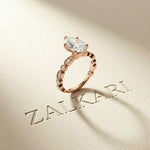 2.30 Ct Pear Cut Round Accent Gallery Moissanite Ring Rose Gold