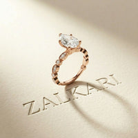2.30 Ct Pear Cut Round Accent Gallery Moissanite Ring Rose Gold
