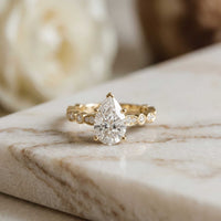 2.30 Ct Pear Cut Round Accent Gallery Moissanite Ring Gold
