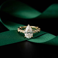2.30 Ct Pear Cut Round Accent Gallery Moissanite Ring Gold