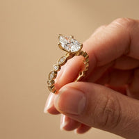 2.30 Ct Pear Cut Round Accent Gallery Moissanite Ring Gold