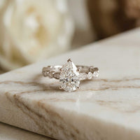 2.30 Ct Pear Cut Round Accent Gallery Moissanite Ring White
