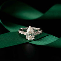 2.30 Ct Pear Cut Round Accent Gallery Moissanite Ring White