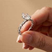 2.30 Ct Pear Cut Round Accent Gallery Moissanite Ring White