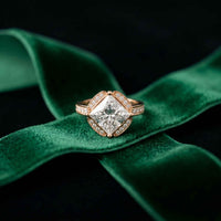 2.40 Ct Princess Cut Hidden Bridge Pavé Moissanite Ring Rose Gold