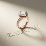 2.40 Ct Princess Cut Hidden Bridge Pavé Moissanite Ring Rose Gold
