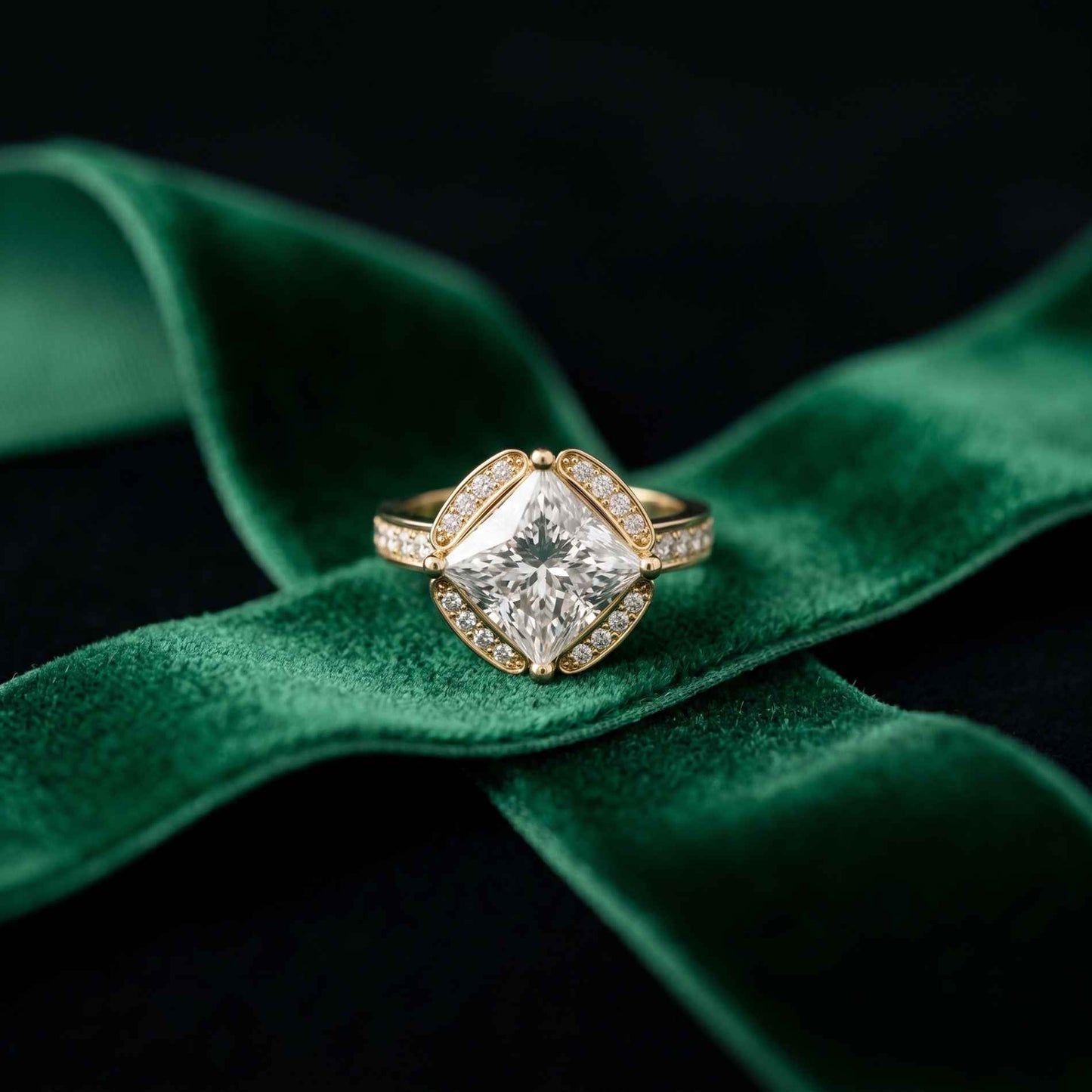 2.40 Ct Princess Cut Hidden Bridge Pavé Moissanite Ring