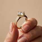 2.40 Ct Princess Cut Hidden Bridge Pavé Moissanite Ring Gold