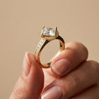 2.40 Ct Princess Cut Hidden Bridge Pavé Moissanite Ring Gold