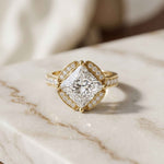 2.40 Ct Princess Cut Hidden Bridge Pavé Moissanite Ring Gold