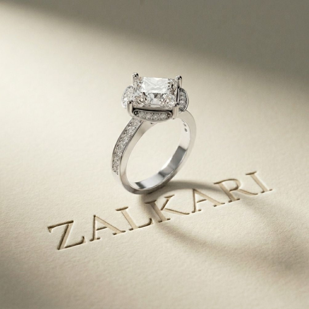 2.40 Ct Princess Cut Hidden Bridge Pavé Moissanite Ring