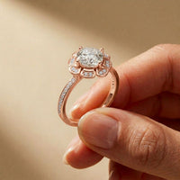 1.70 Ct Round Cut Floral Halo Pavé Moissanite Ring Rose Gold