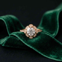 1.70 Ct Round Cut Floral Halo Pavé Moissanite Ring Rose Gold