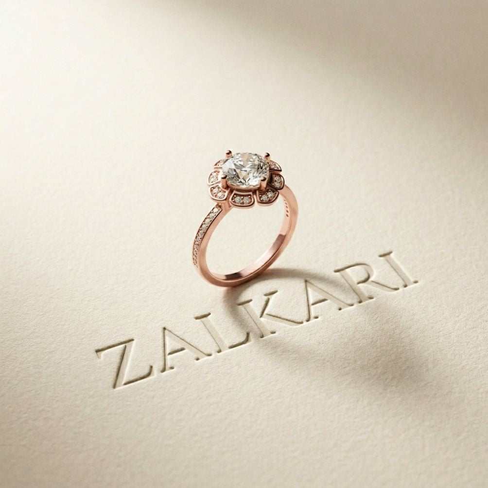 1.70 Ct Round Cut Floral Halo Pavé Moissanite Ring