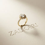 1.70 Ct Round Cut Floral Halo Pavé Moissanite Ring Gold